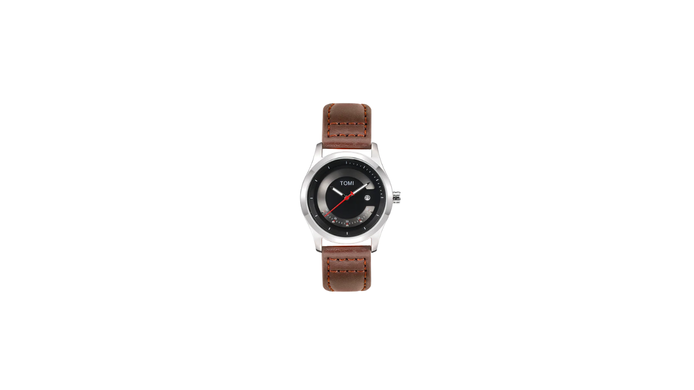Untitled design (1) Men’s Classic Brown Leather Strap Watch – Black Dial Quartz Wrist Watch - Image 1