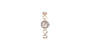 women's fashion bracelet watch featuring a small, round, rose gold-tone.