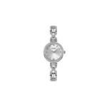 Skmei 1738 women's analog quartz watch. It features a silver-tone finish with a crystal-accented bezel and a unique jewelry link bracelet design
